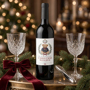 Personalized Preppy Teddy Bear Christmas Reserve  Wine Label