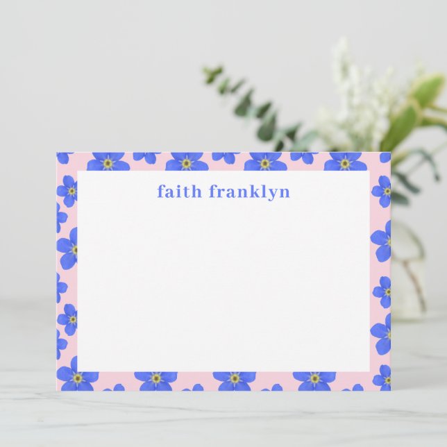 Personalized Preppy Watercolor Floral Stationery Card (Standing Front)