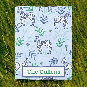 Personalized Preppy Zebras & Martinis Blue  Fleece Blanket