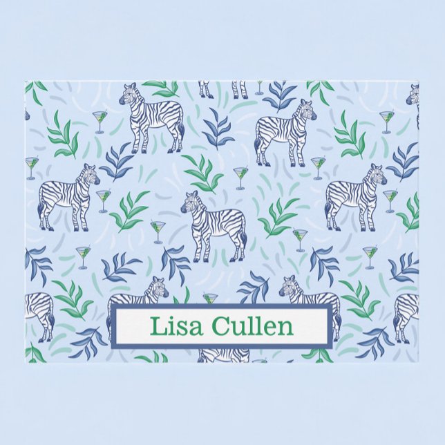 Personalized Preppy Zebras & Martinis Blue  Thank You Card (Creator Uploaded)