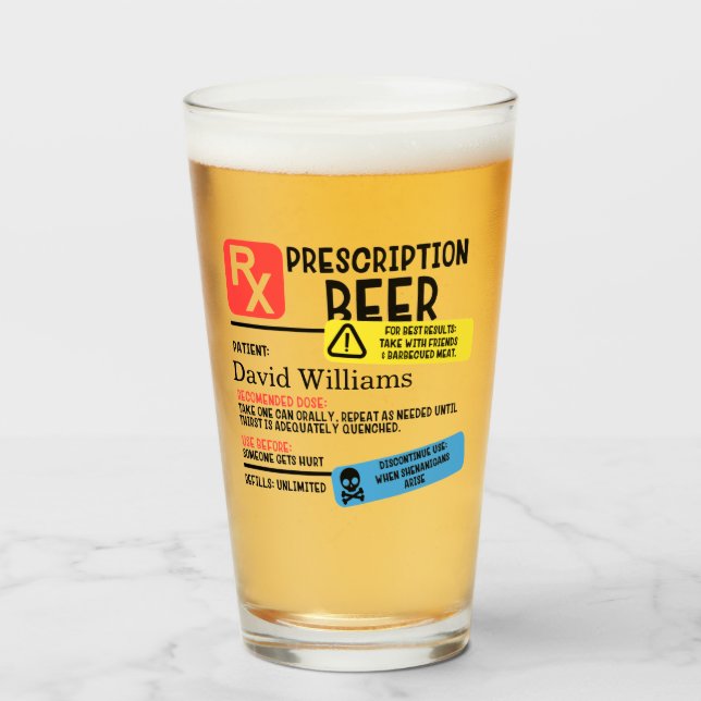 Personalized Prescription Beer Glass (Front Filled)