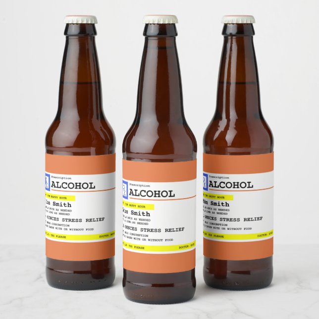 Personalized Prescription Humourous Alcohol  Beer Bottle Label (Bottles)