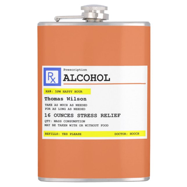 Personalized Prescription Humourous Alcohol     Hip Flask (Front)