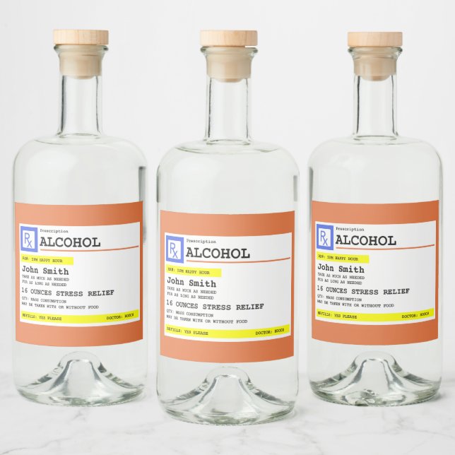Personalized Prescription Humourous Alcohol    Liquor Bottle Label (Bottles)