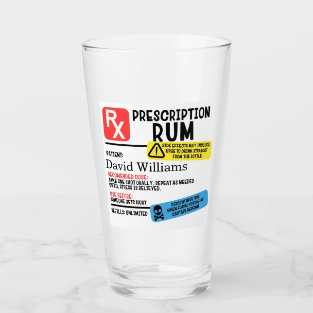 Personalized Prescription Rum Glass (Front)