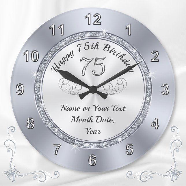 Personalized, Presents for 75th Birthday Clock (75th birthday gift ideas for a man or gifts for 75th birthday woman. 75th birthday presents for her.)