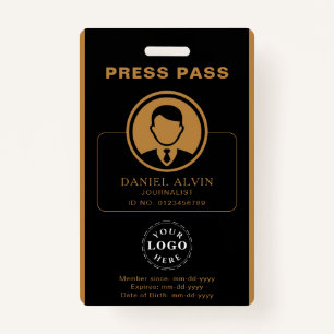 Personalized Press Pass with Photo ID & Barcode Badge