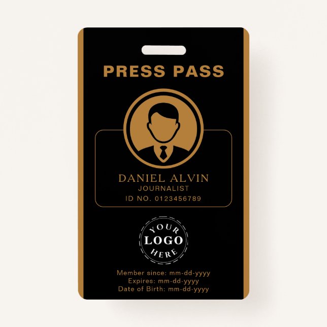 Personalized Press Pass with Photo ID & Barcode Badge (Front)