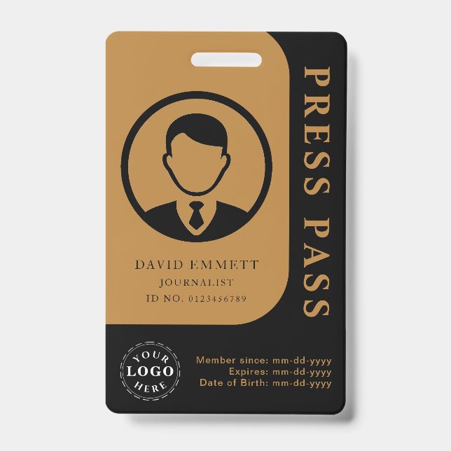 Personalized Press Pass with Photo ID & QR Code Badge (Front)