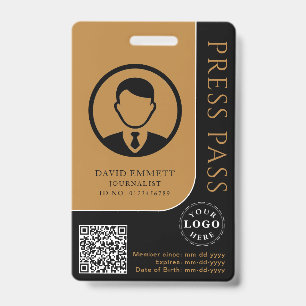 Personalized Press Pass with Photo ID & QR Code Badge