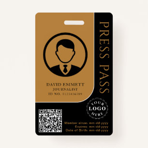 Personalized Press Pass with Photo ID & QR Code Badge
