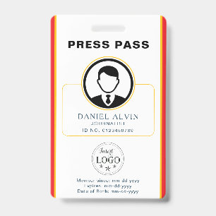 Personalized Press Pass with Photo ID & QR Code Badge