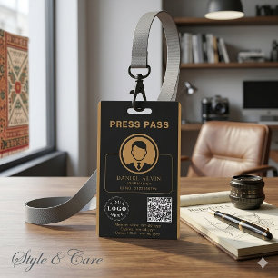 Personalized Press Pass with Photo ID & QR Code Badge