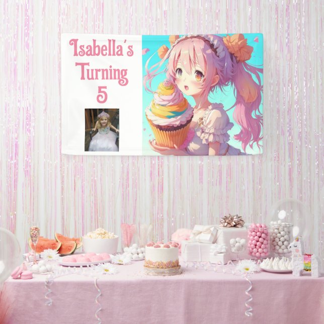 Personalized Pretty Anime Girl Pink and Blue Banner (Party)