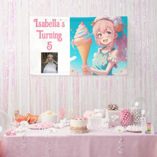 Personalized Pretty Anime Ice Cream Birthday Party Banner