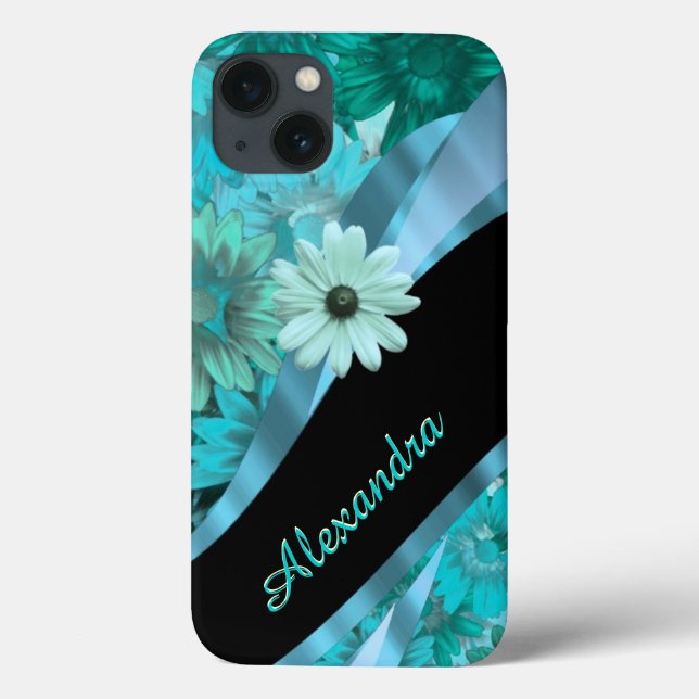 Personalized pretty aqua blue floral pattern Case-Mate iPhone case (Back)