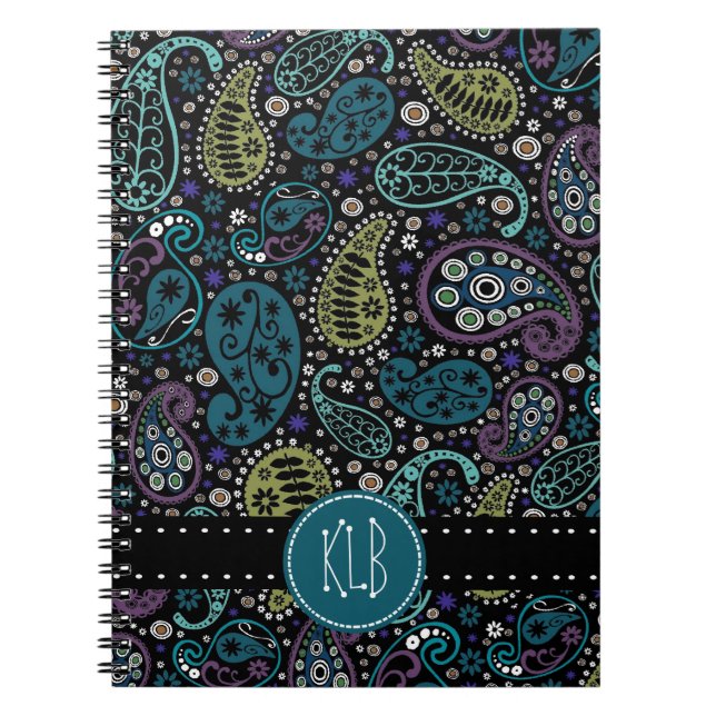 Personalized Pretty as a Peacock Paisley Print Notebook (Front)