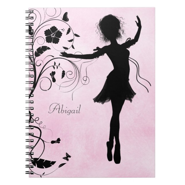 Personalized Pretty Ballerina and Flowers Notebook (Front)