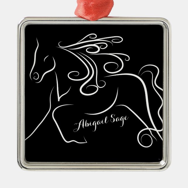 Personalized Pretty Black White Silhouette Horse Metal Ornament (Front)