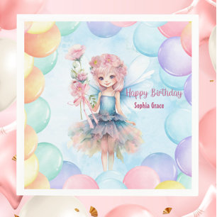 Personalized Pretty Blue Fairy Birthday Napkins