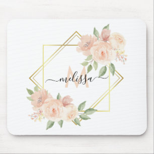Personalized Pretty Blush Floral Mouse Pad