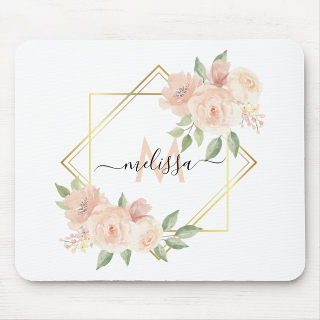 Personalized Pretty Blush Floral Mouse Pad (Front)