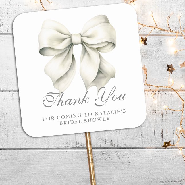 Personalized Pretty Bow Bridal Shower Thank You Square Sticker (Creator Uploaded)