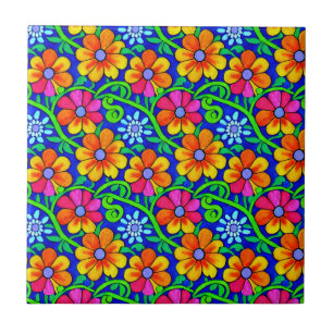 Personalized Pretty Colorful Floral Tile