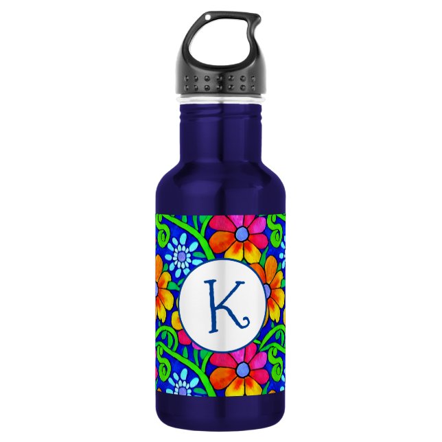 Personalized Pretty Colourful Floral 532 Ml Water Bottle (Front)