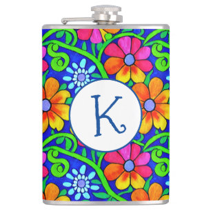 Personalized Pretty Colourful Floral Hip Flask