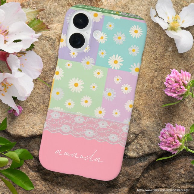 Personalized pretty colourful girly daisy Pink blu Case-Mate iPhone Case (Creator Uploaded)