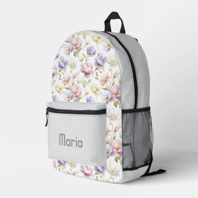 Personalized Pretty Colourful Modern Girly Floral Printed Backpack (Back Corner Right)