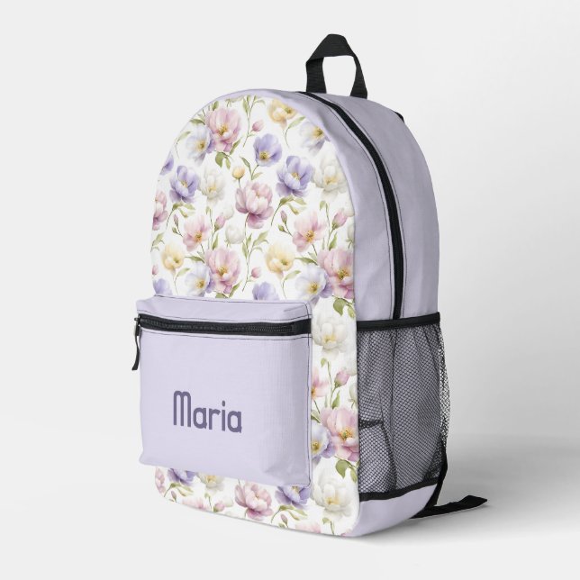 Personalized Pretty Colourful Modern Girly Floral Printed Backpack (Back Corner Right)