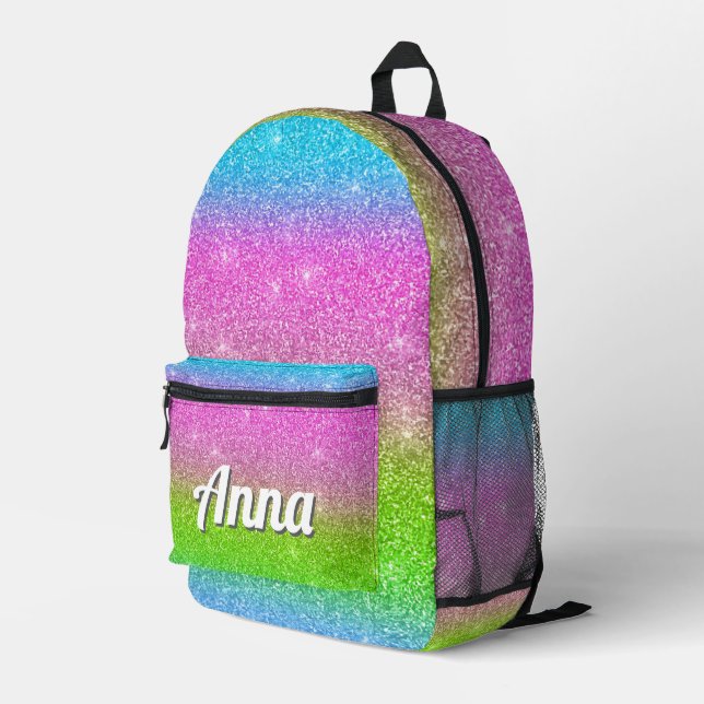 Personalized Pretty Colourful Modern Girly Rainbow Printed Backpack (Back Corner Right)