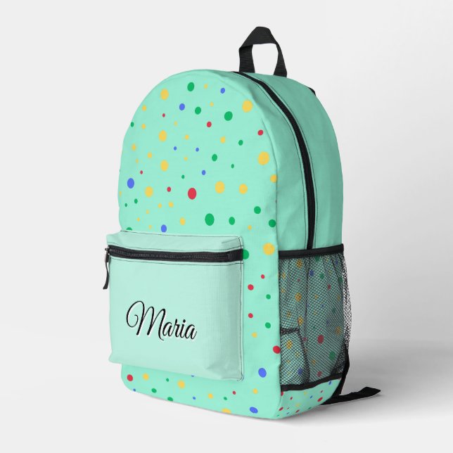 Personalized Pretty Colourful Modern Girly Rainbow Printed Backpack (Back Corner Right)