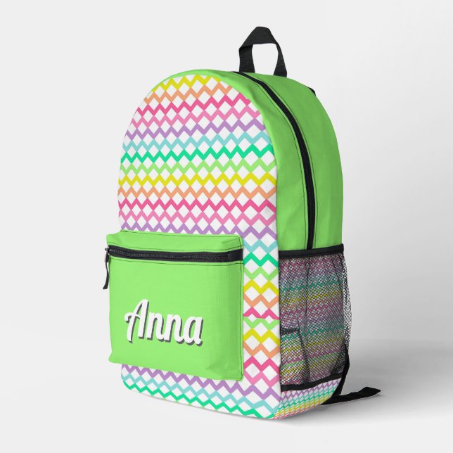 Personalized Pretty Colourful Modern Girly Rainbow Printed Backpack (Back Corner Right)