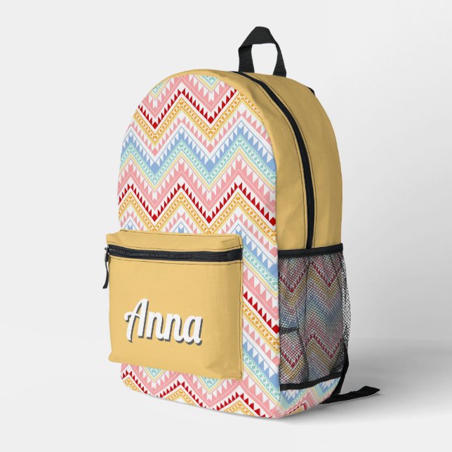Personalized Pretty Colourful Modern Girly Rainbow Printed Backpack (Back Corner Right)