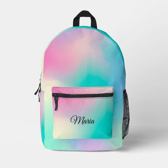 Personalized Pretty Colourful Modern Girly Rainbow Printed Backpack (Front)