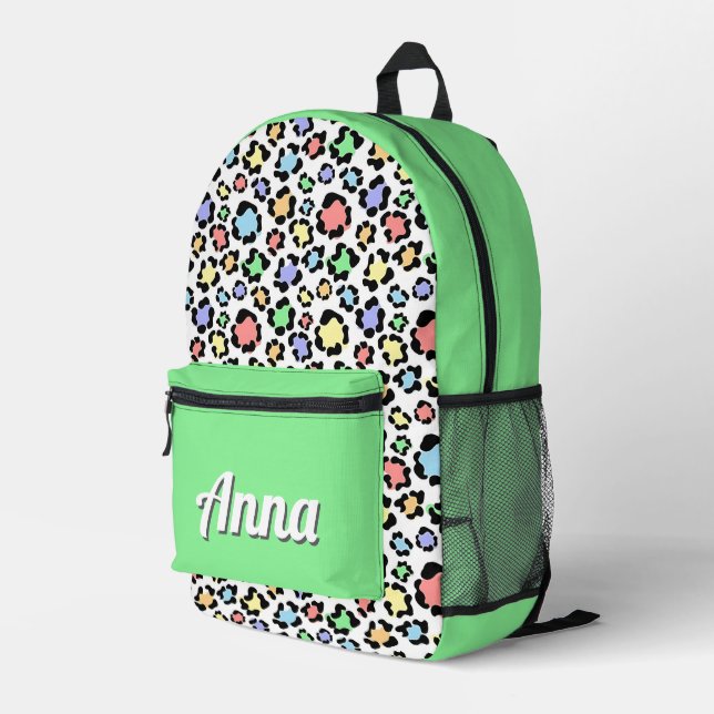 Personalized Pretty Colourful Modern Girly Rainbow Printed Backpack (Back Corner Right)