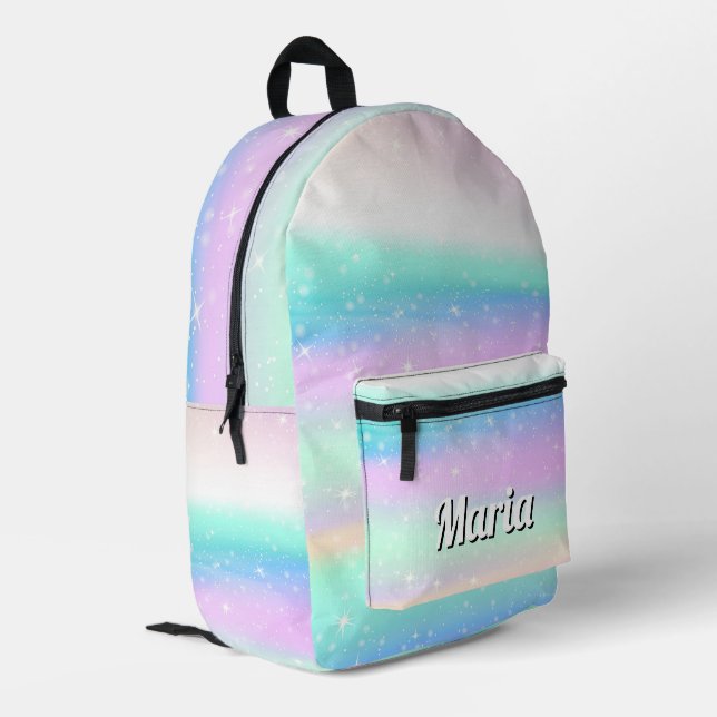 Personalized Pretty Colourful Modern Girly Rainbow Printed Backpack (Back Corner Left)