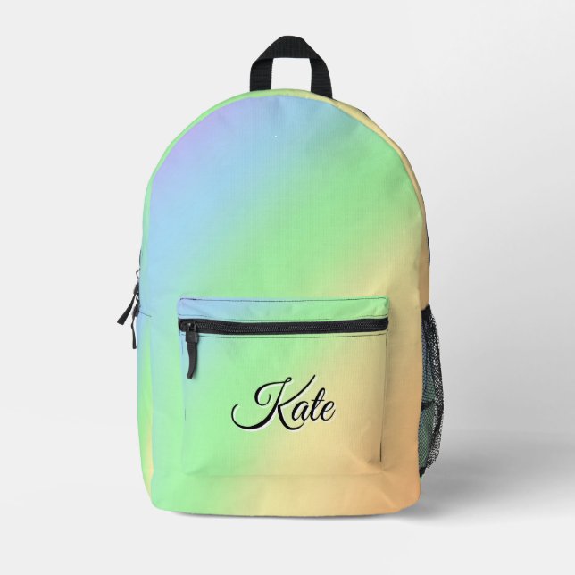 Personalized Pretty Colourful Modern Girly Rainbow Printed Backpack (Front)