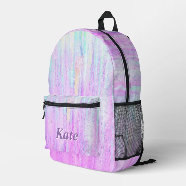 Personalized Pretty Colourful Modern Girly Rainbow Printed Backpack (Back Corner Right)