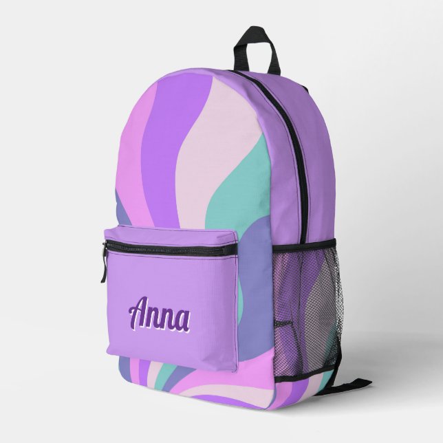 Personalized Pretty Colourful Modern Girly Rainbow Printed Backpack (Back Corner Right)