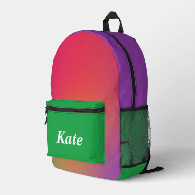 Personalized Pretty Colourful Modern Girly Rainbow Printed Backpack (Back Corner Right)