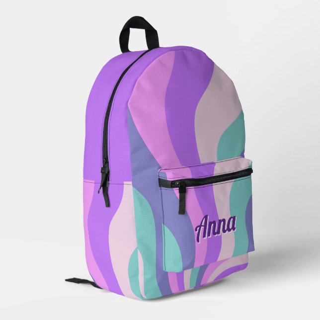 Personalized Pretty Colourful Modern Girly Rainbow Printed Backpack (Back Corner Left)