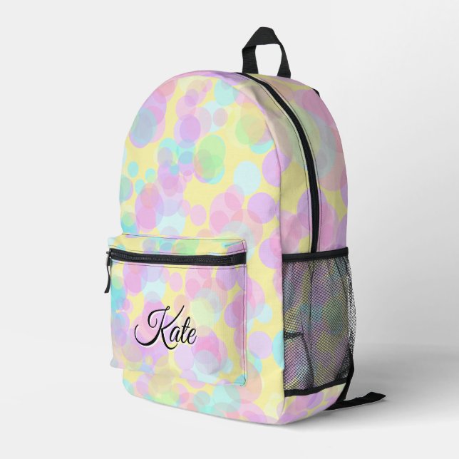Personalized Pretty Colourful Modern Girly Rainbow Printed Backpack (Back Corner Right)