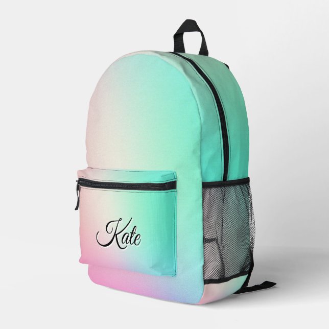 Personalized Pretty Colourful Modern Girly Rainbow Printed Backpack (Back Corner Right)