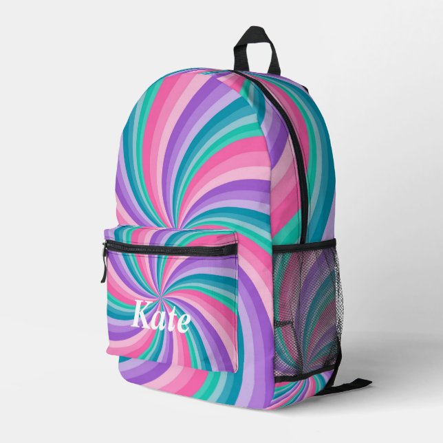 Personalized Pretty Colourful Modern Girly Rainbow Printed Backpack (Back Corner Right)