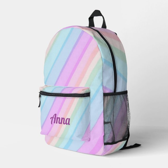 Personalized Pretty Colourful Modern Girly Rainbow Printed Backpack (Back Corner Right)
