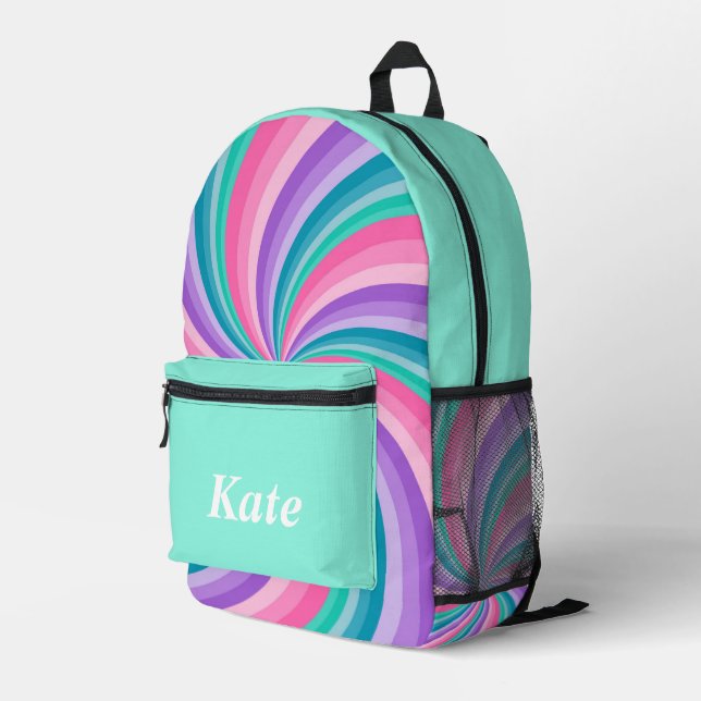 Personalized Pretty Colourful Modern Girly Rainbow Printed Backpack (Back Corner Right)